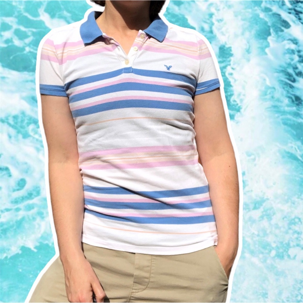 American Eagle Outfitters Trans Pride Flag Striped Polo Shirt, Size S